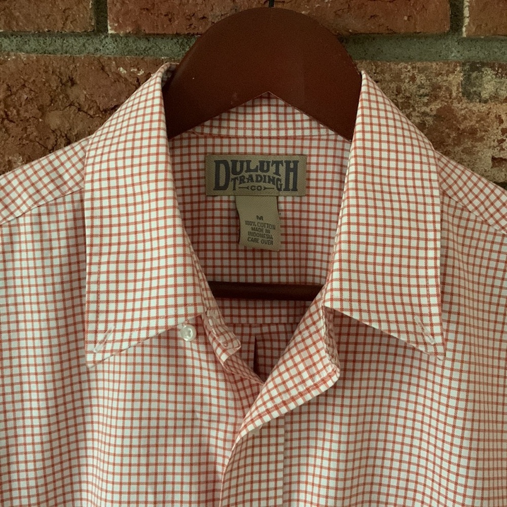 Duluth Trading Co Orange Check Plaid Button Up Shirt - Picture 4 of 9